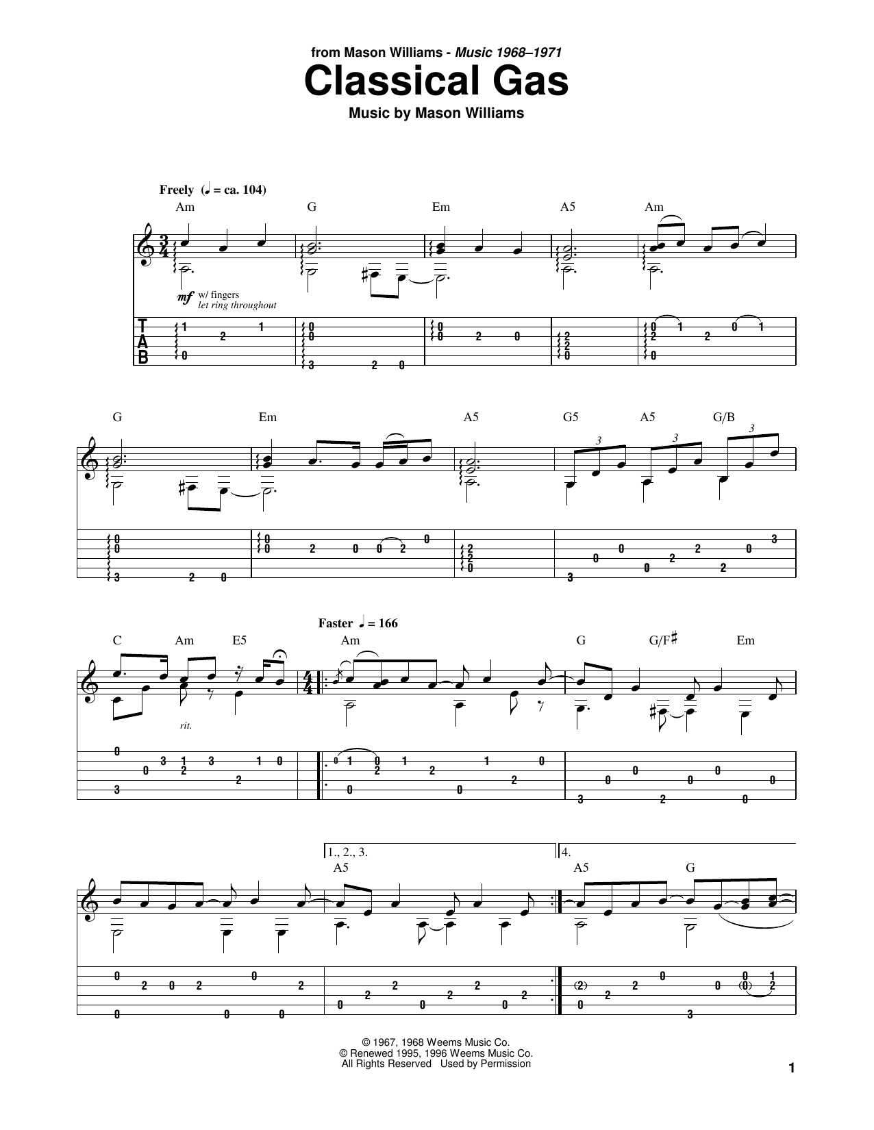 Product gallery: Page 1 of 1 Classical Gas, Mason Williams