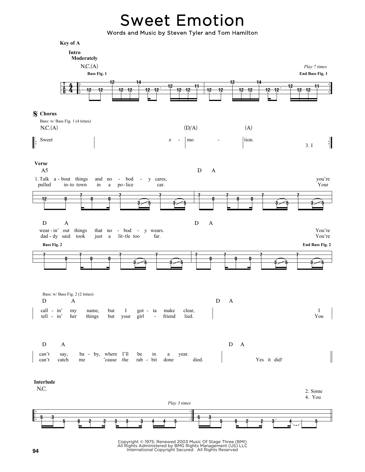 Produktgalerie: Seite 1 von 1 Sweet Emotion, Aerosmith, E-Bass, Gitarre