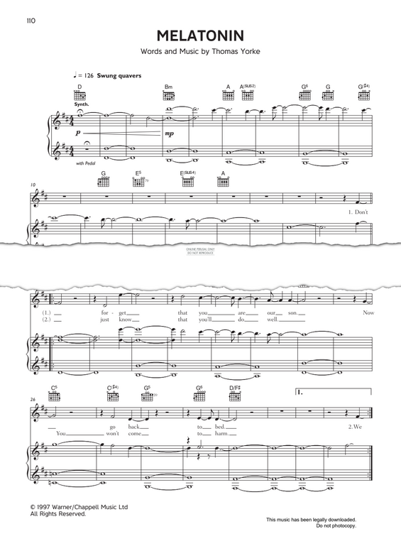 Produktgalerie: Seite 1 von 1 Melatonin, Radiohead, Gesang, Gitarre, Klavier