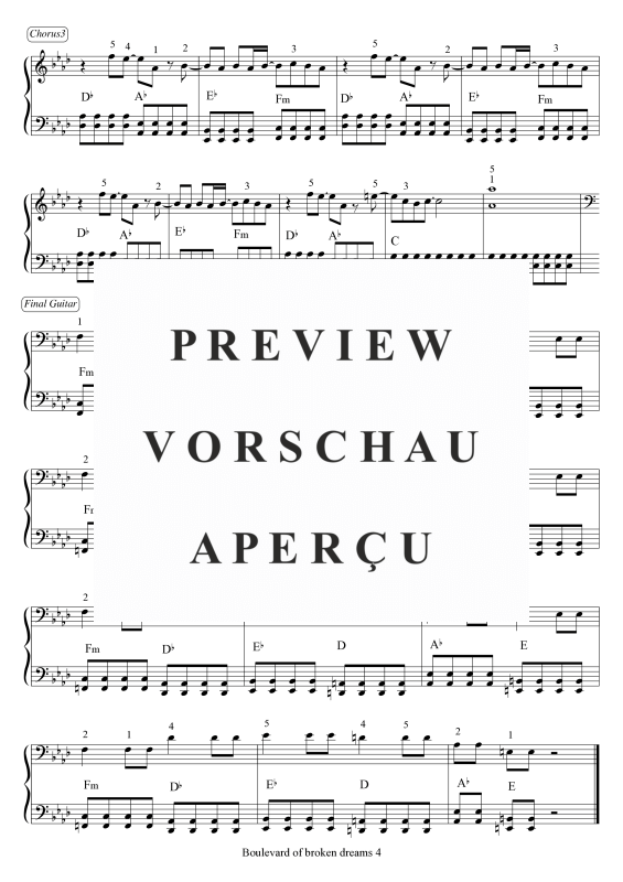 Product gallery: Page 5 of 5 Boulevard of broken dreams, Green Day, Piano Solo