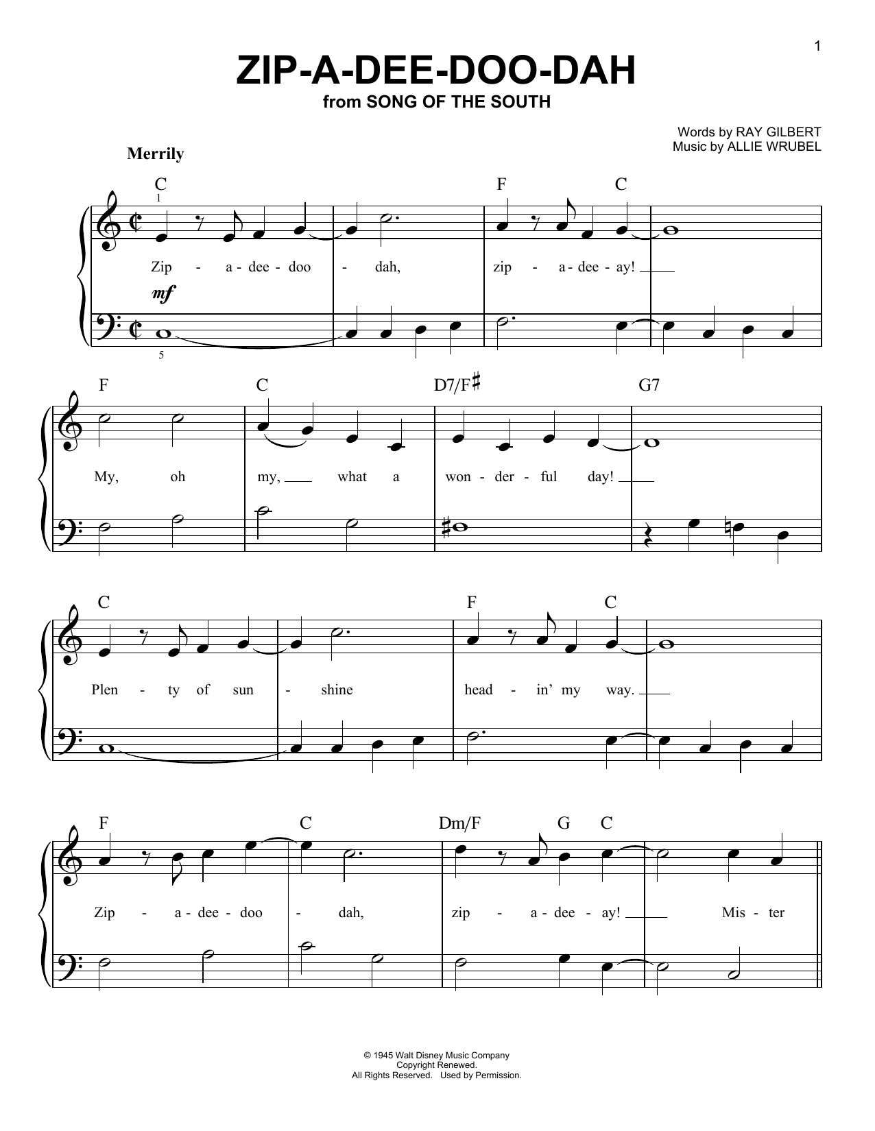 Product picture to: Zip-A-Dee-Doo-Dah (from Song Of The South)