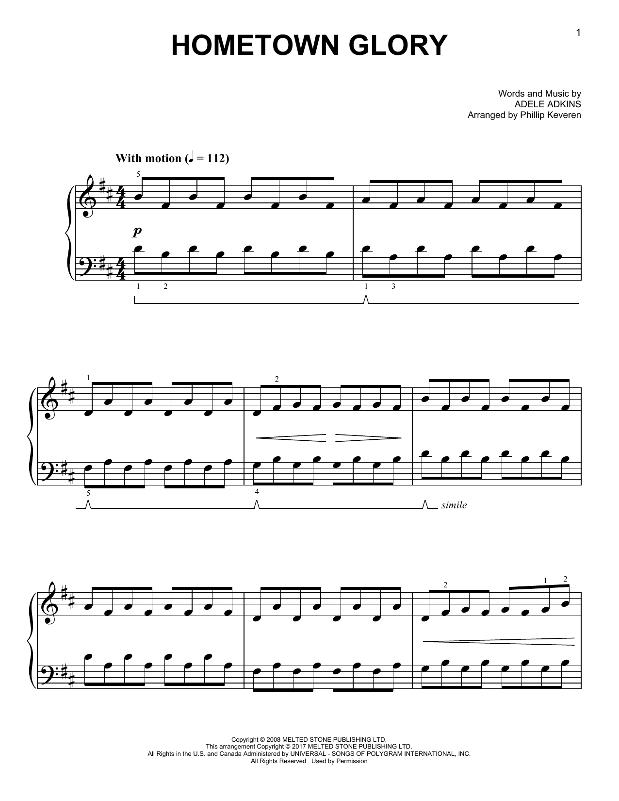 Product picture to: Hometown Glory [Classical version] (arr. Phillip Keveren)