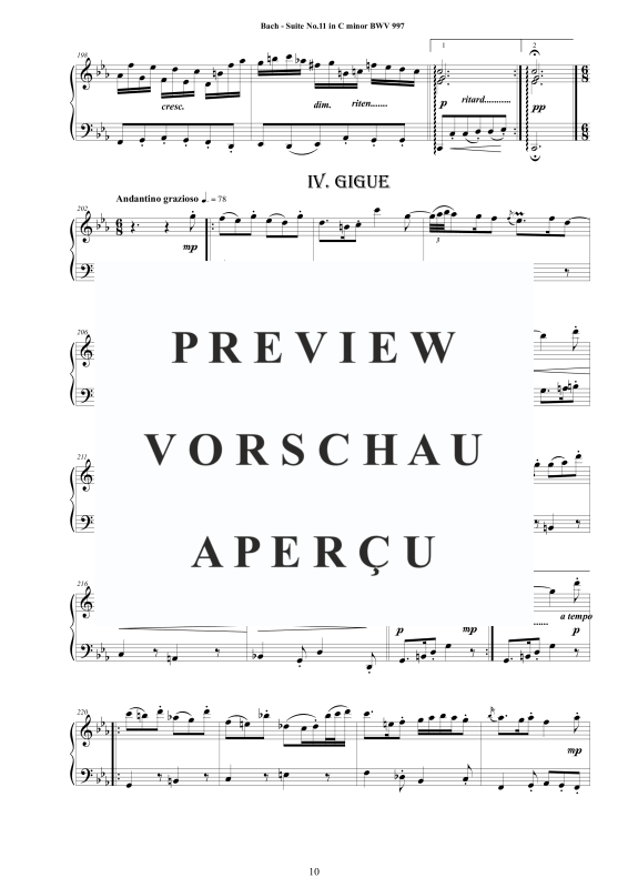 Produktgalerie: Seite 11 von 11 Suite No.11 in -Moll BWV 997 - Complete Piano Version, , Klavier Solo