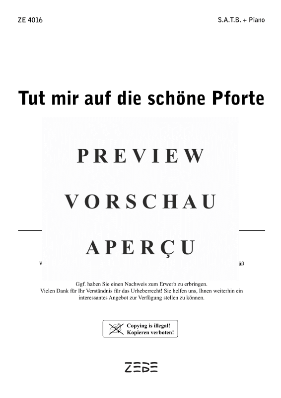 gallery: Tut mir auf die schöne Pforte EG 166, , Gemischter Chor und Klavier