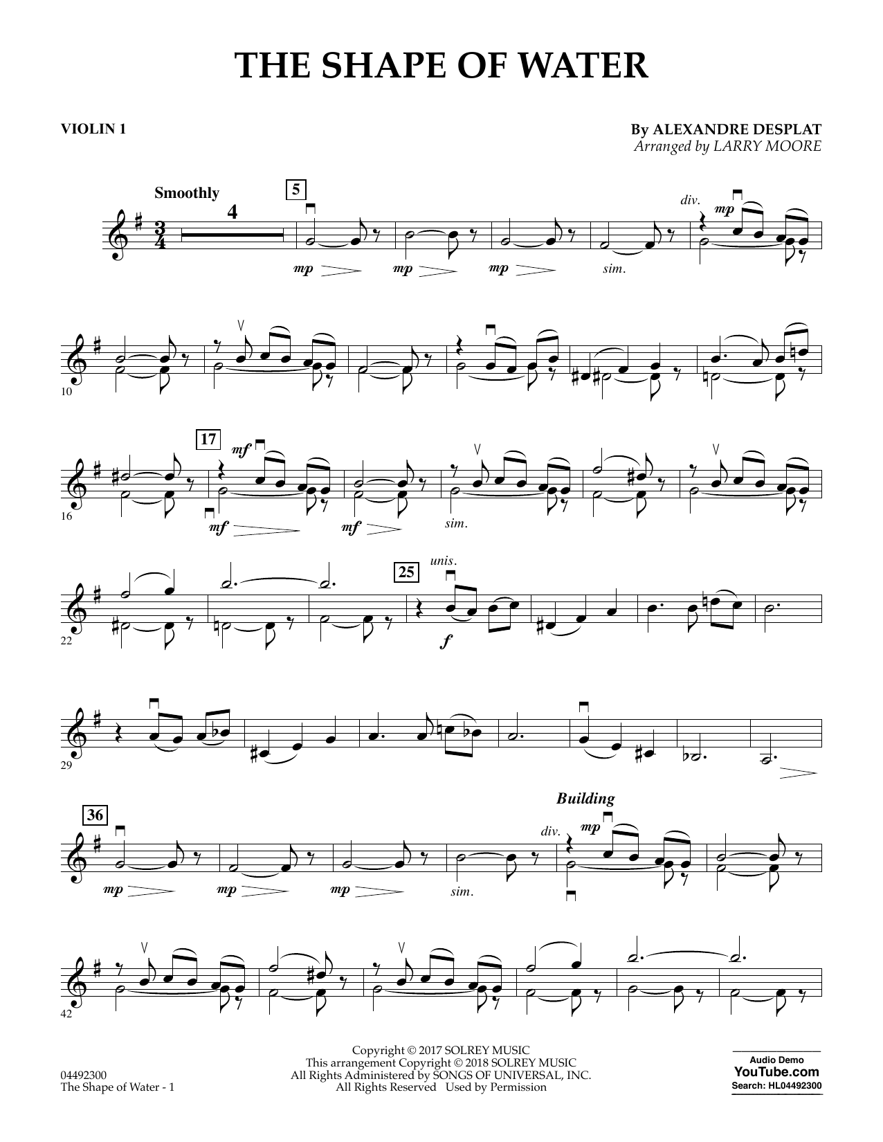 Produktbild zu: The Shape of Water (arr. Larry Moore) - Violin 1