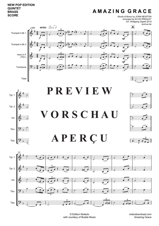 Product gallery: Page 2 of 11 Amazing Grace , Presley, Elvis, (Brass quintet/ensemble)