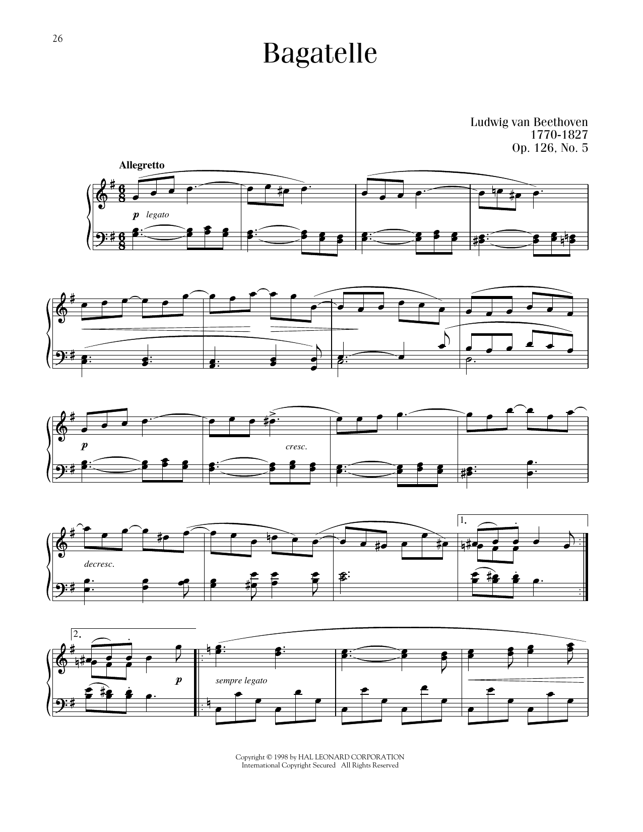 Product picture to: Bagatelle In G Major, Op. 126, No. 5
