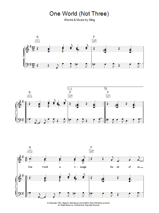 Produktgalerie: Seite 1 von 1 One World (Not Three), The Police, Gesang, Gitarre, Klavier