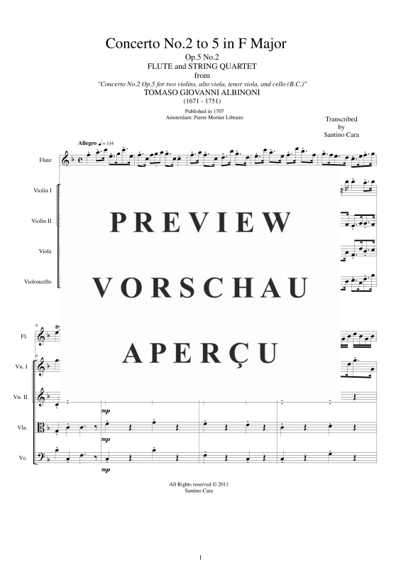 Produktgalerie: Seite 2 von 11 Concerto No.2 to 5 in F major Op.5, , Querflöte Solo und Streicher Ensemble