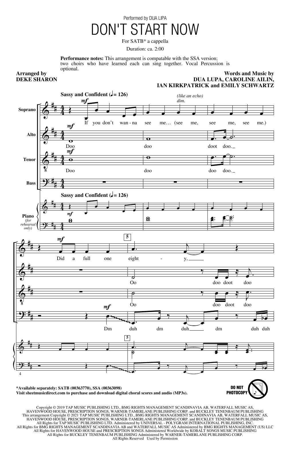 Produktbild zu: Don't Start Now (arr. Deke Sharon)