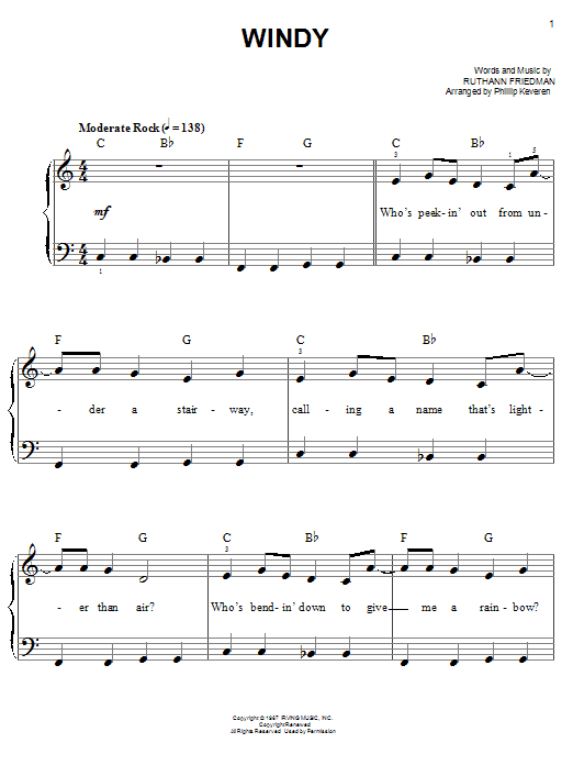 Produktgalerie: Seite 1 von 1 Windy (arr. Phillip Keveren), The Association, Klavier