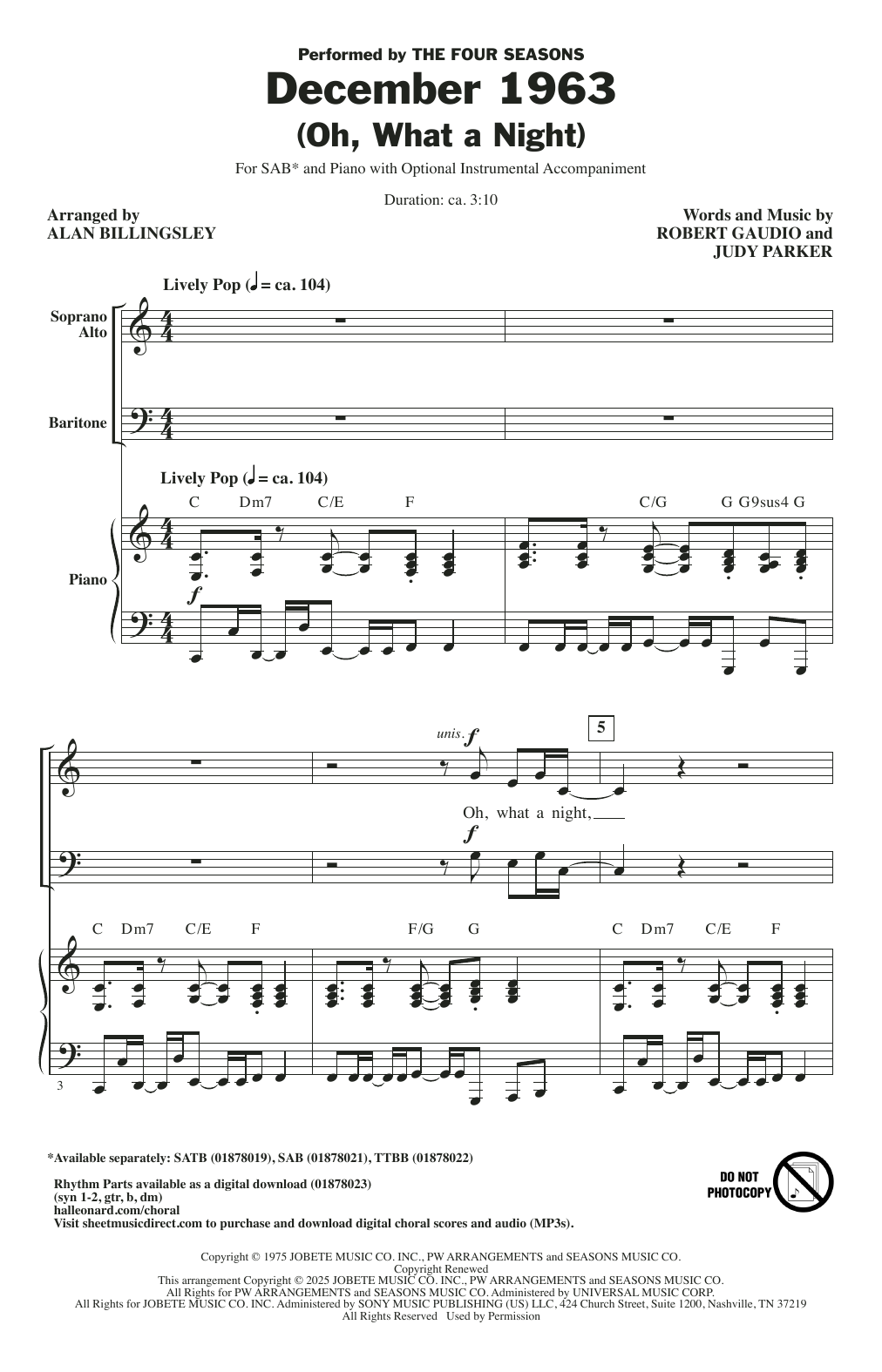 Produktgalerie: Seite 1 von 1 December 1963 (Oh, What A Night) (arr. Alan Billingsley), The Four Seasons, Chor