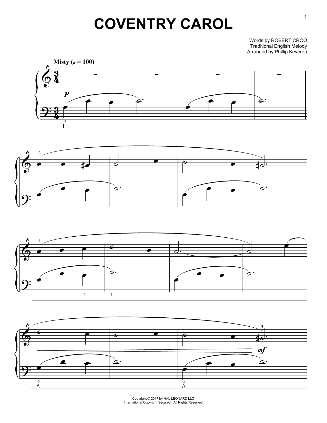 Product picture to: Coventry Carol [Classical version] (arr. Phillip Keveren)