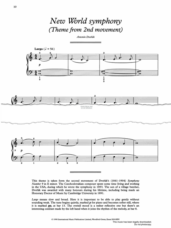 Product gallery: Page 1 of 1 New World Symphony Second Movement Theme, Antonín Dvorák