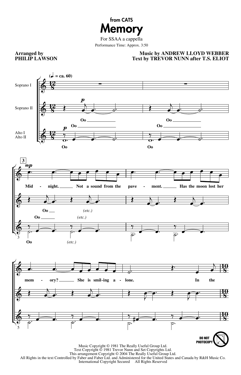 Produktgalerie: Seite 1 von 1 Memory (from Cats) (arr. Philip Lawson), Andrew Lloyd Webber, Chor