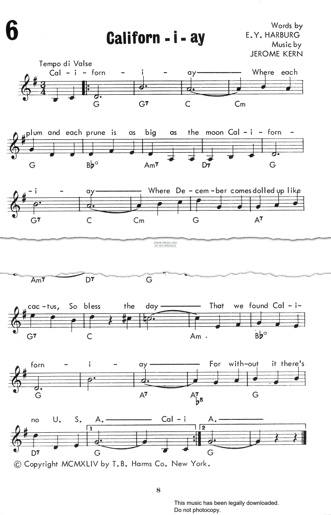 Product gallery: Page 1 of 1 Californ-i-ay, Jerome Kern