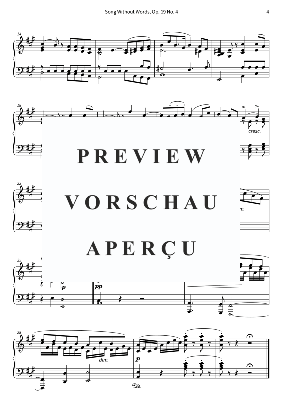 Product gallery: Page 6 of 6 Song Without Words, Op. 19 No. 4, , Solo Piano
