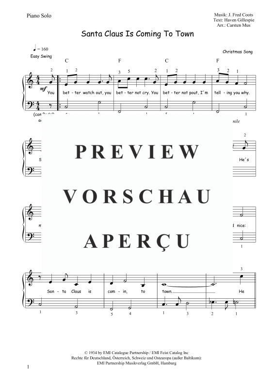 gallery: Santa Claus Is Coming To Town, , Klavier Solo