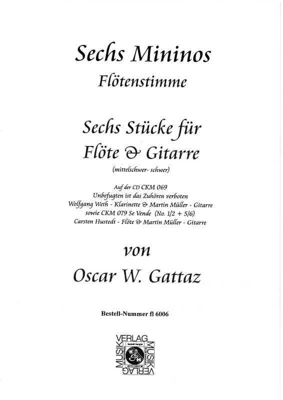 Product picture to: Sechs Mininos für Flöte und GitarreOscar Walter Gattaz