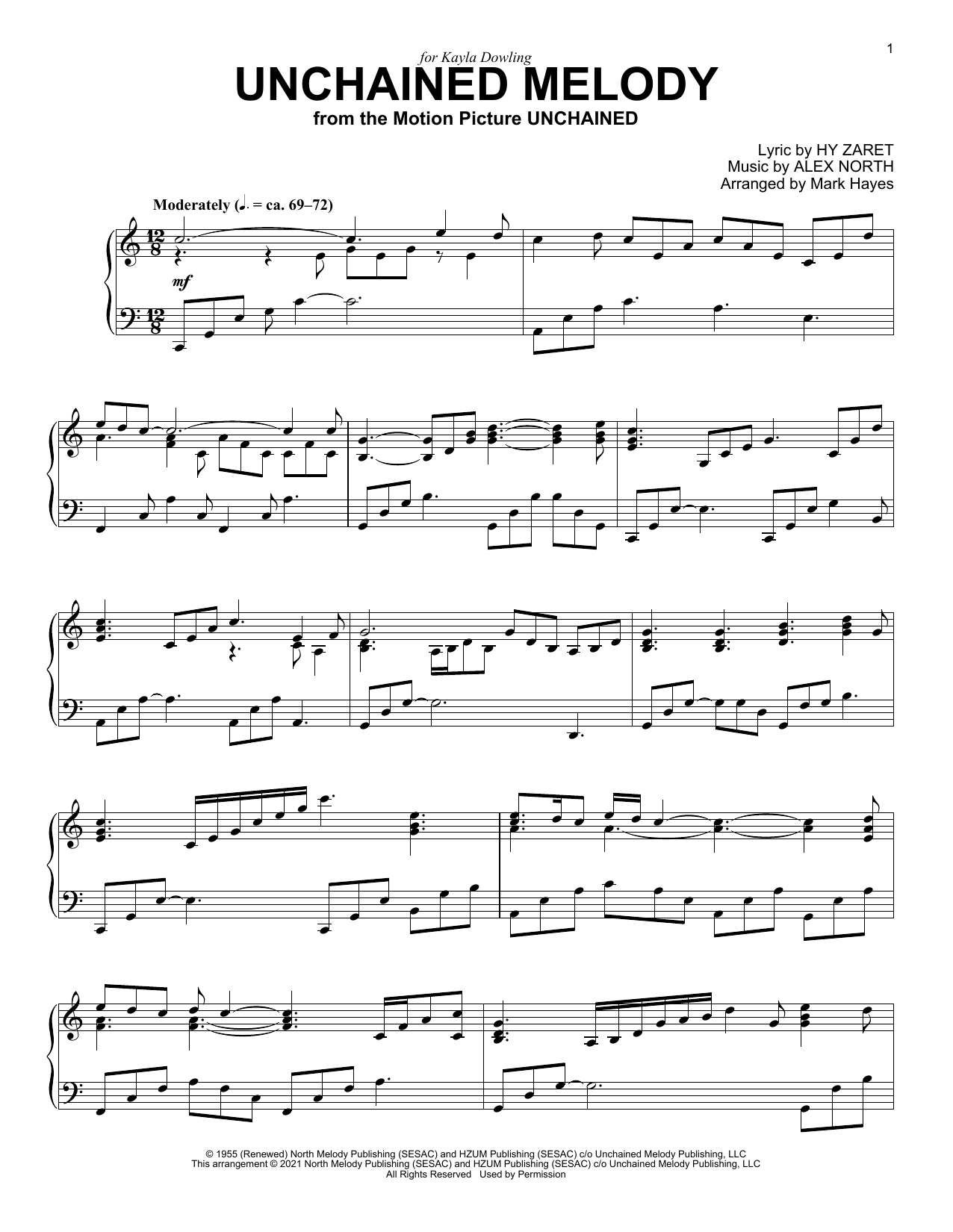 Product picture to: Unchained Melody (from Unchained) (arr. Mark Hayes)