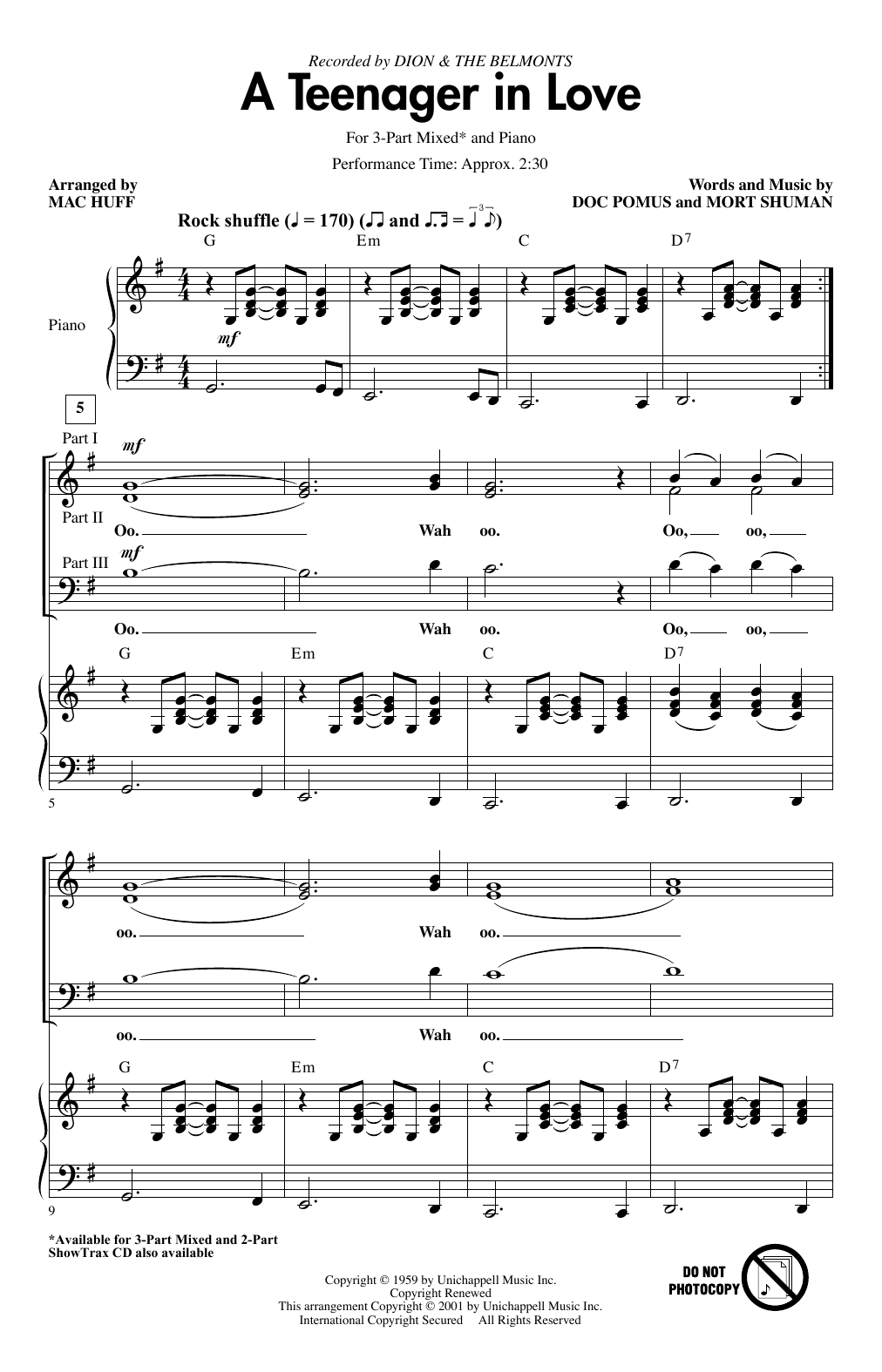 Product picture to: A Teenager In Love (arr. Mac Huff)