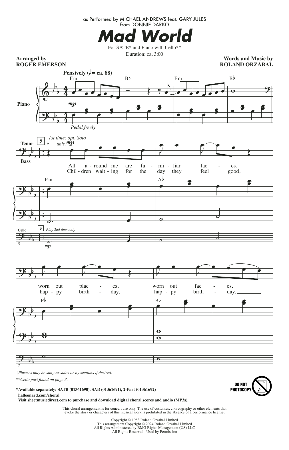 Produktbild zu: Mad World (arr. Roger Emerson)