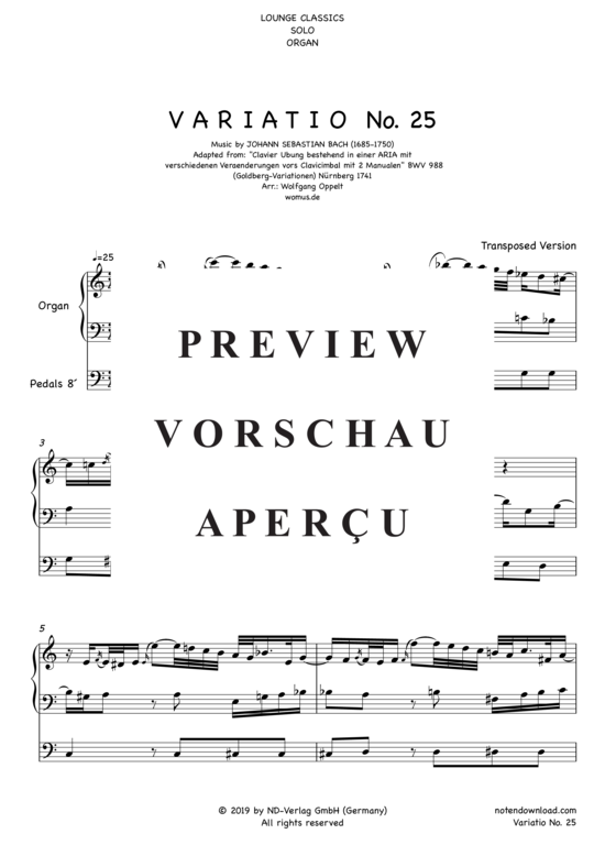 Product gallery: Page 2 of 5 Variatio Nr. 25 (Goldberg-Variationen), , Organ solo Transposed key A minor