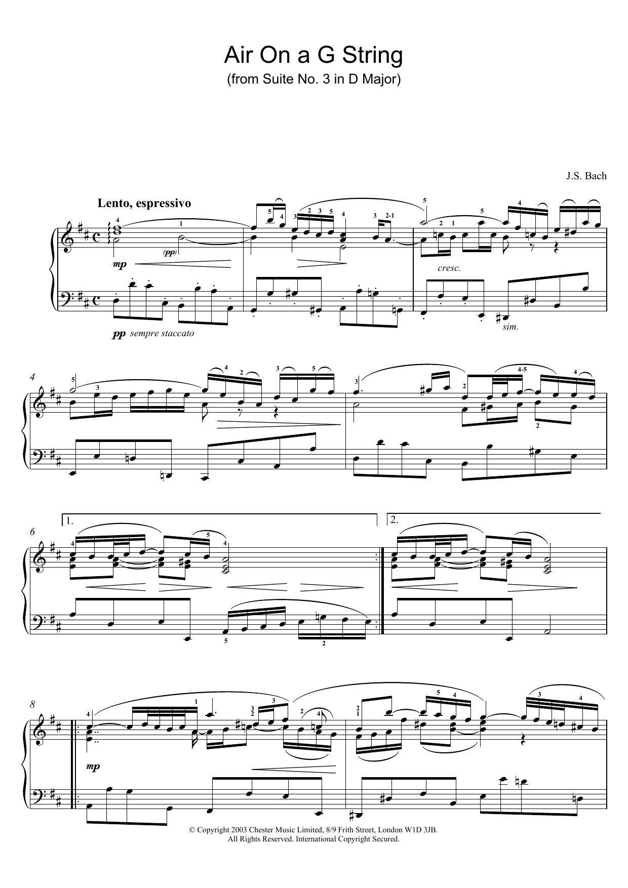 Produktgalerie: Seite 1 von 1 Air On The G String (from Suite No.3 in D Major), Johann Sebastian Bach, Klavier