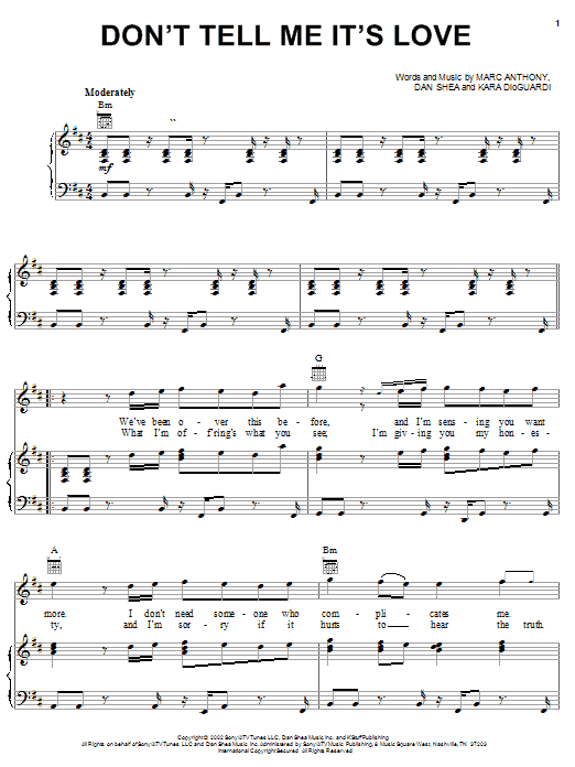 Produktgalerie: Seite 1 von 1 Don't Tell Me It's Love, Marc Anthony, Gesang, Gitarre, Klavier