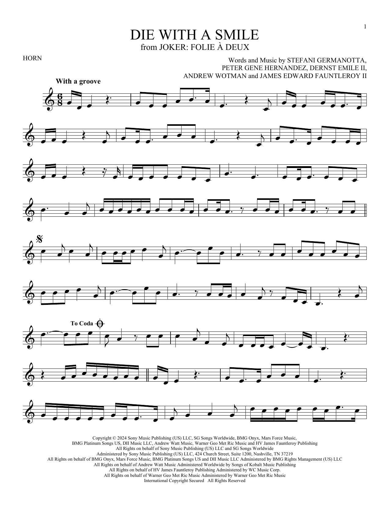 Produktgalerie: Seite 1 von 1 Die With A Smile, Bruno Mars And Lady Gaga, Horn