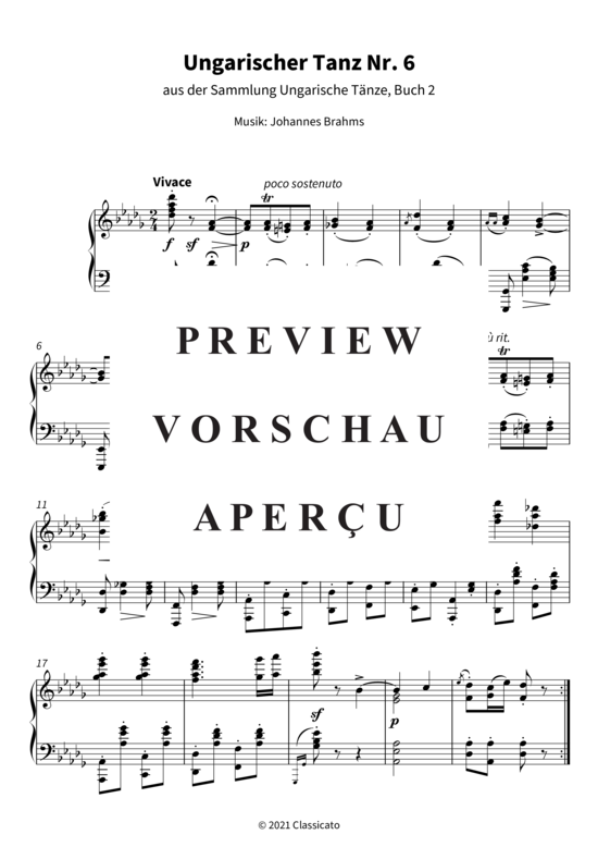 gallery: Ungarischer Tanz Nr. 6 - aus der Sammlung Ungarische Tänze, Buch 2 , , (Klavier Solo)