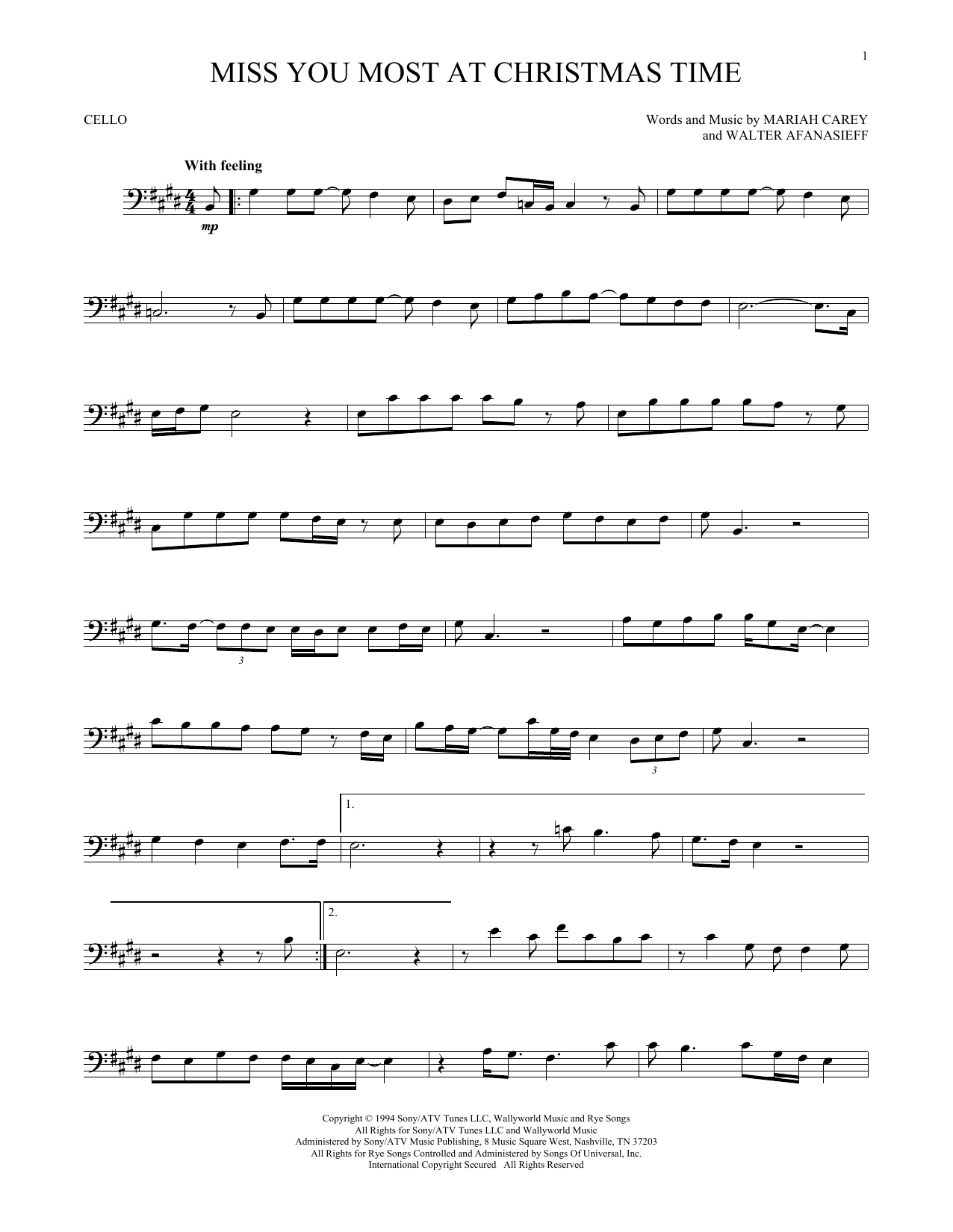 Produktgalerie: Seite 1 von 1 Miss You Most At Christmas Time, Mariah Carey, Violoncello