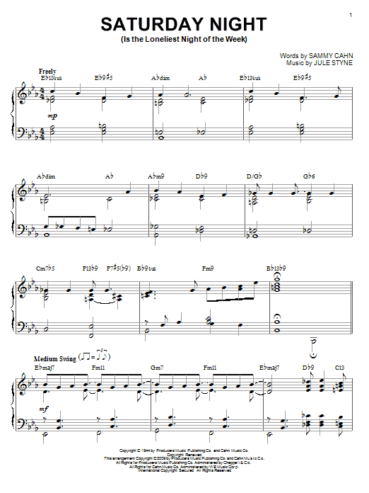 Product gallery: Page 1 of 1 Saturday Night (Is The Loneliest Night Of The Week) (arr. Brent Edstrom), Frank Sinatra