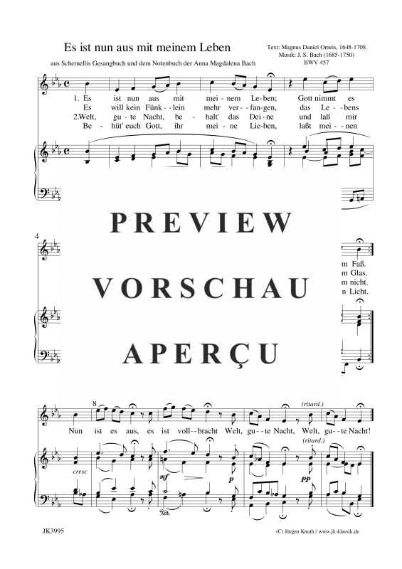Es ist nun aus mit meinem Leben BWV 457