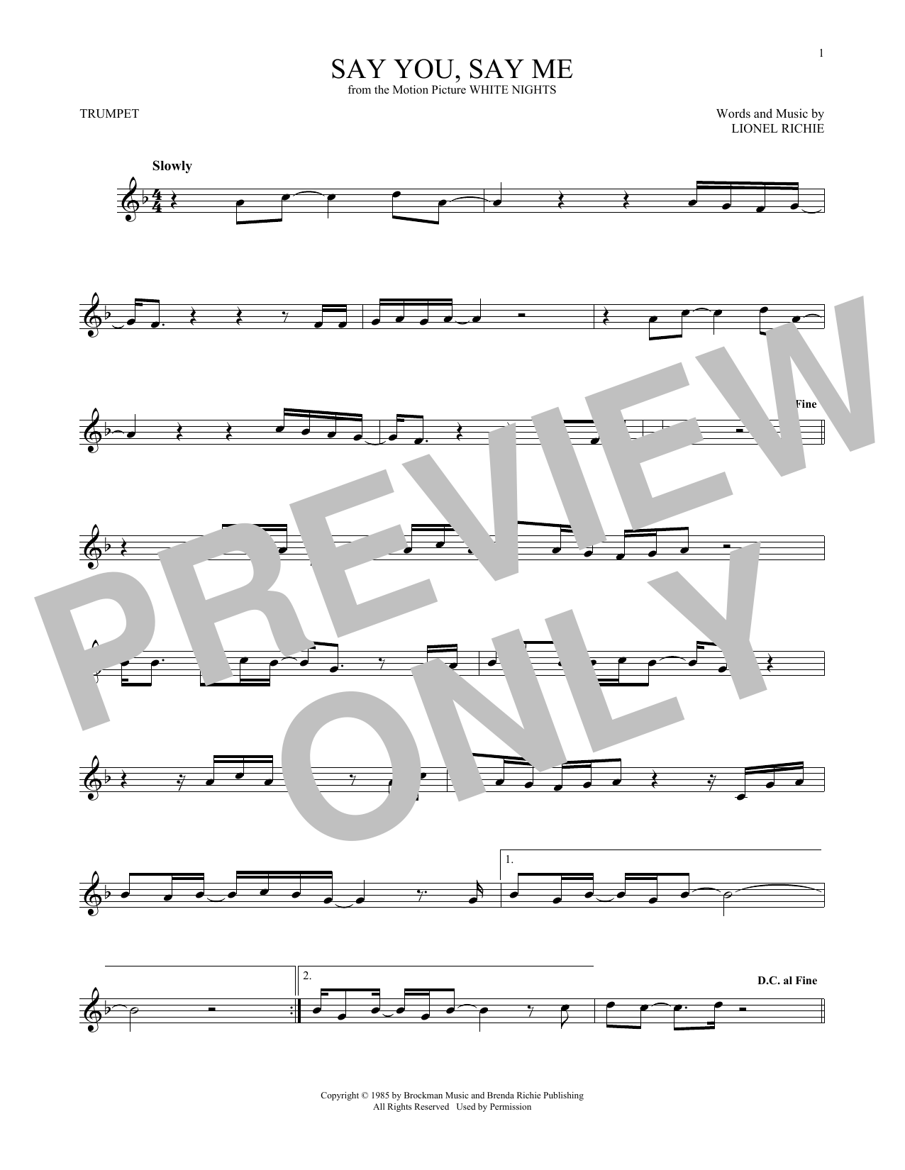 Produktgalerie: Seite 1 von 1 Say You, Say Me, Lionel Richie, Trompete