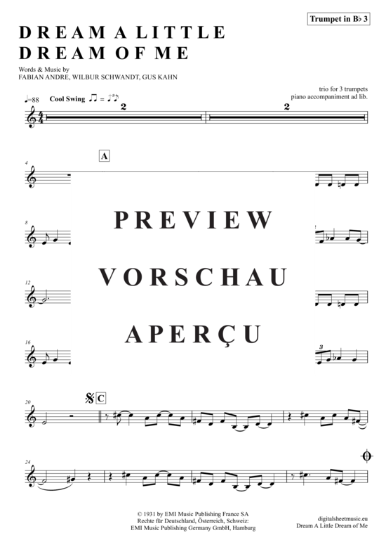 Produktgalerie: Seite 11 von 15 Dream a little dream of me , Mamas and The Papas, The, (Trompeten Trio + Klavier)