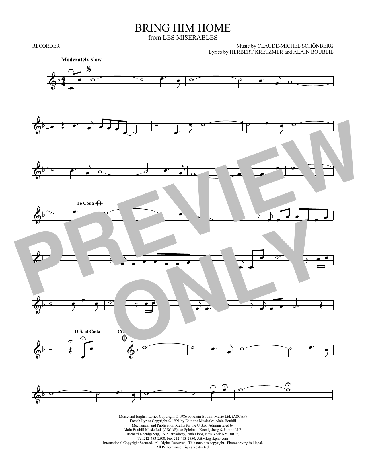 Product gallery: Page 1 of 1 Bring Him Home (from Les Miserables), Boublil & Schonberg