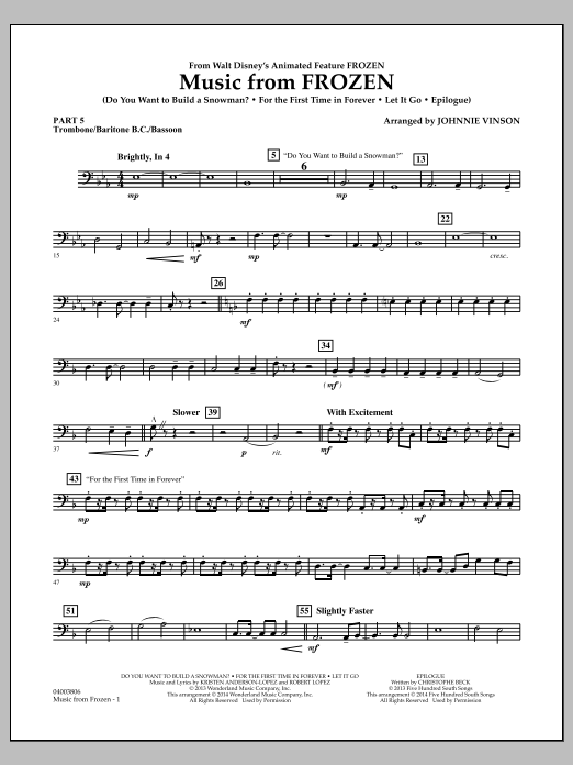 Produktbild zu:  Music from "Frozen" - Pt.5 - Trombone/Bar. B.C./Bsn. - Johnnie Vinson