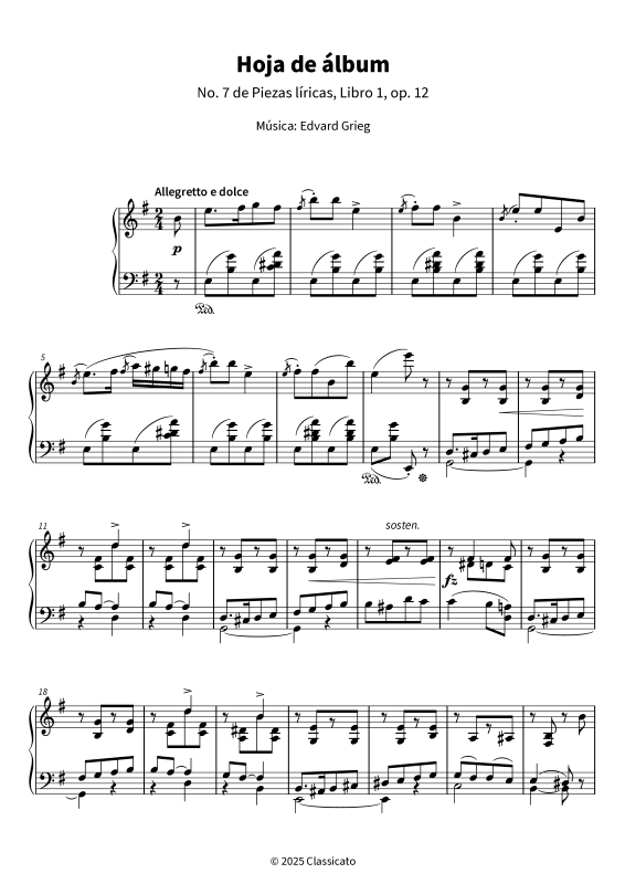 Product gallery: Page 1 of 6 Hoja de álbum - No. 7 de Piezas líricas, Libro 1, op. 12, , Piano Solo