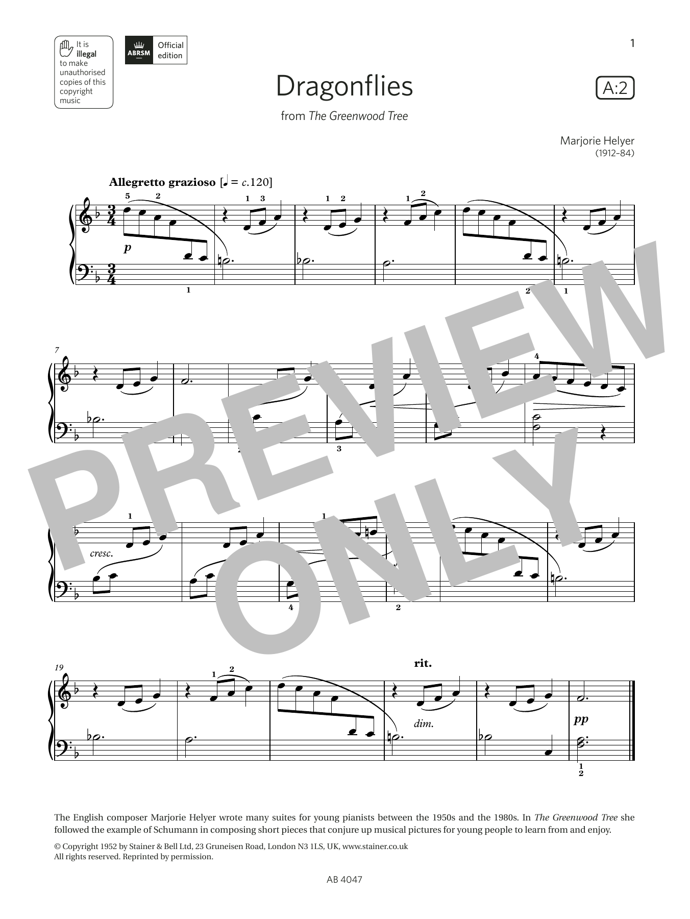 Product picture to: Dragonflies (Grade 1, list A2, from the ABRSM Piano Syllabus 2023 & 2024)