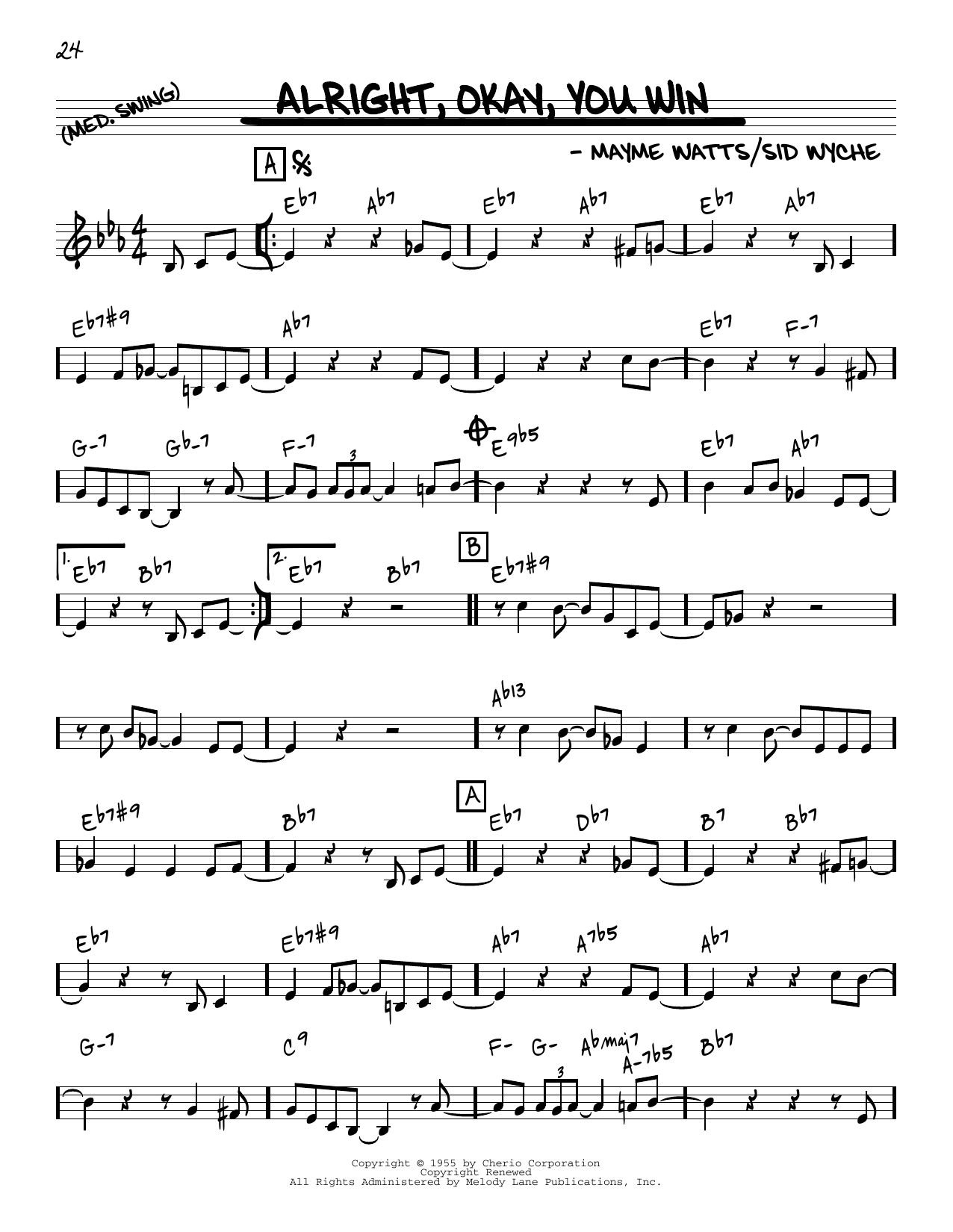 Produktbild zu:  Alright, Okay, You Win [Reharmonized version] (arr. Jack Grassel) - Peggy Lee
