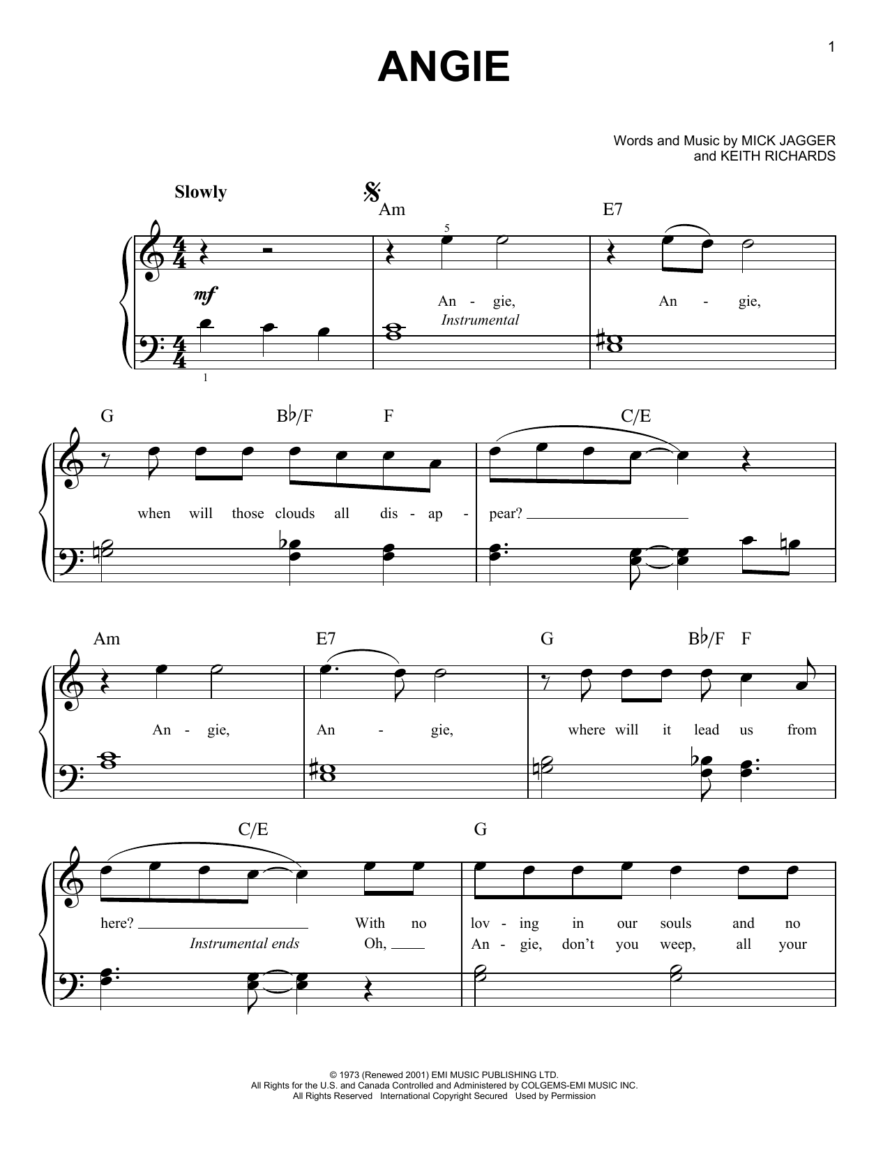 Produktgalerie: Seite 1 von 1 Angie, The Rolling Stones, Klavier