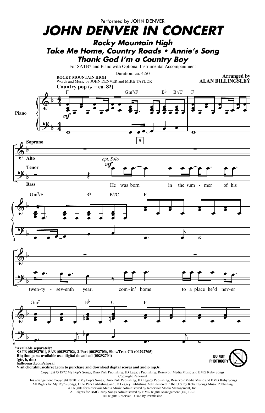 Product picture to: John Denver In Concert (arr. Alan Billingsley)