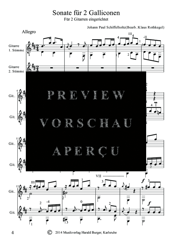 Produktgalerie: Seite 7 von 11 Sonate D Dur für zwei Galliconen, , Duo für 2 Gitarren bearbeitet