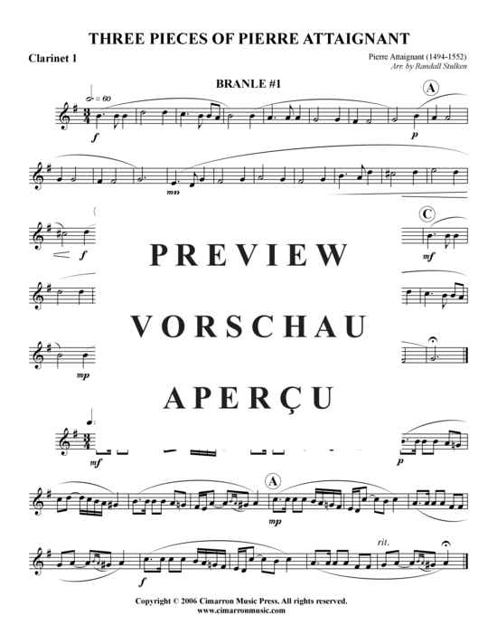 Product gallery: Page 8 of 13 Drei Stücke von Pierre Attaignant , , (clarinet quartet)