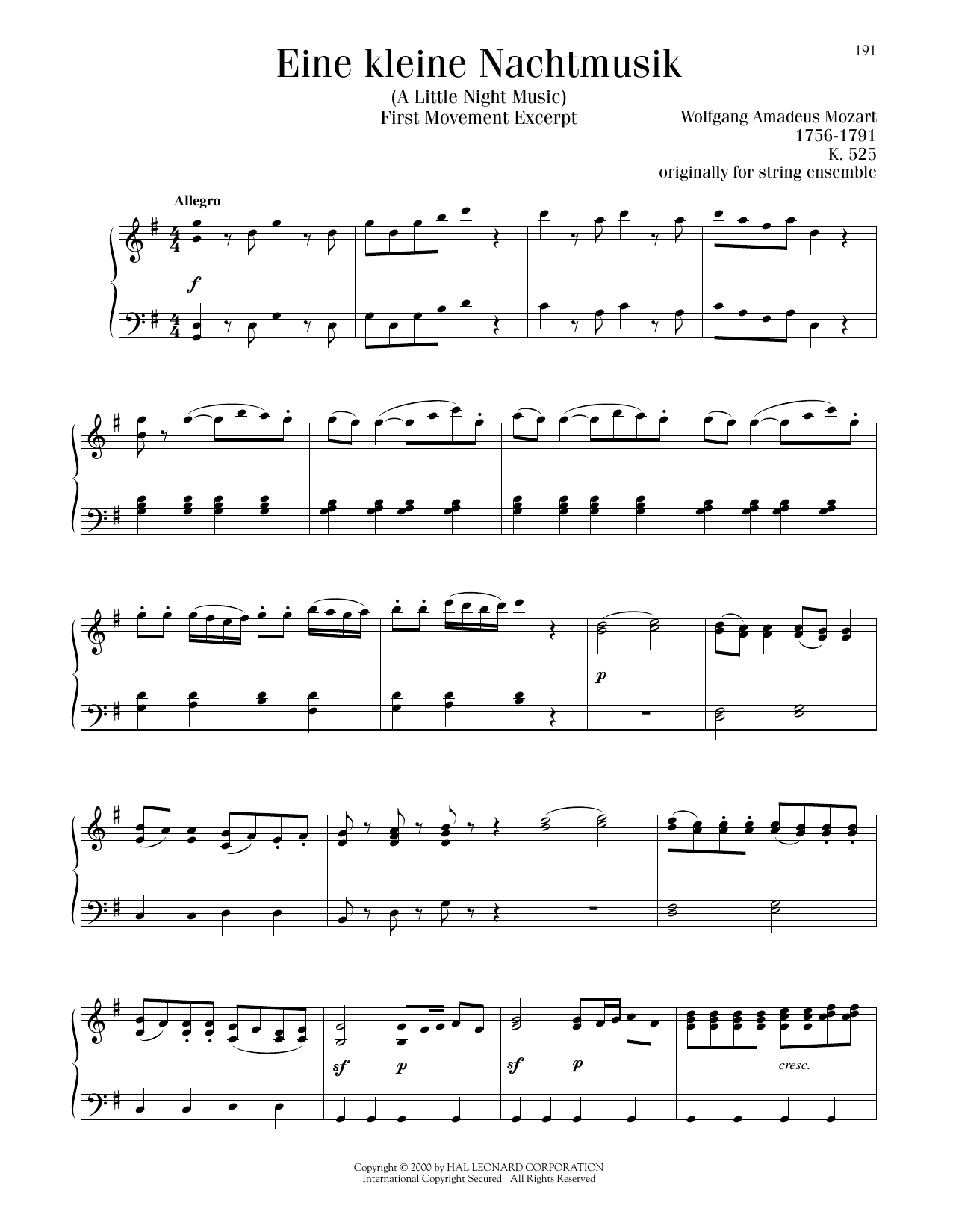 Product picture to: Eine Kleine Nachtmusik ("Serenade"), First Movement Excerpt