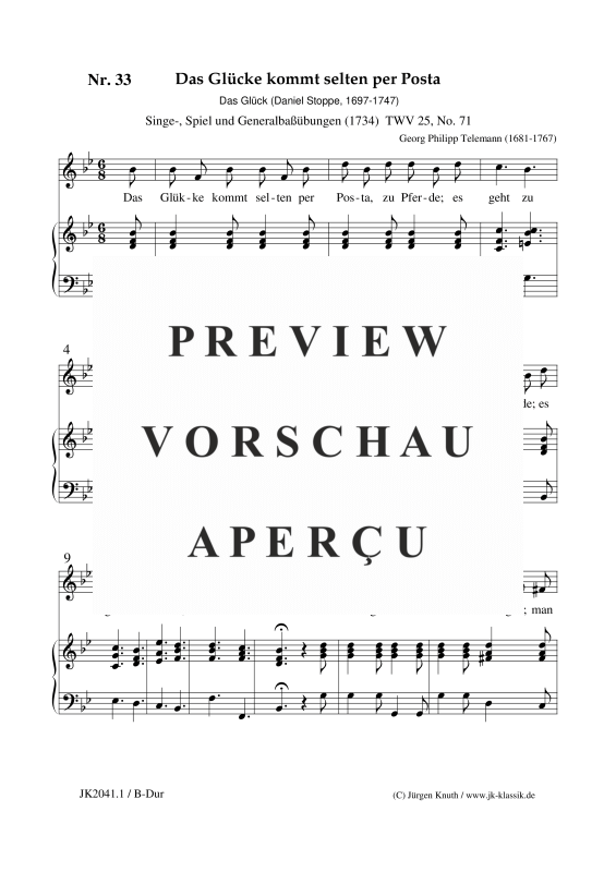 gallery: Das Glücke kommt selten per Posta (Das Glück) TWV 25, Nr. 33, , Gesang + Klavier/Orgel/Cembalo