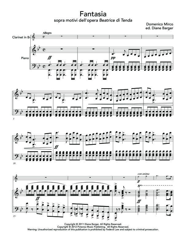 Product gallery: Page 1 of 11 Fantasia sopra motivi dell´opera Beatrice di Tenda, , (clarinet in Bb and piano)