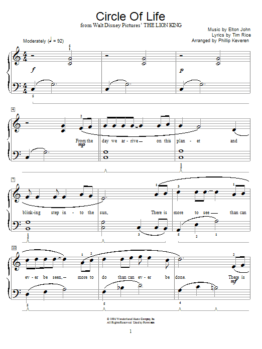 Produktbild zu: Circle Of Life (from The Lion King) (arr. Phillip Keveren)