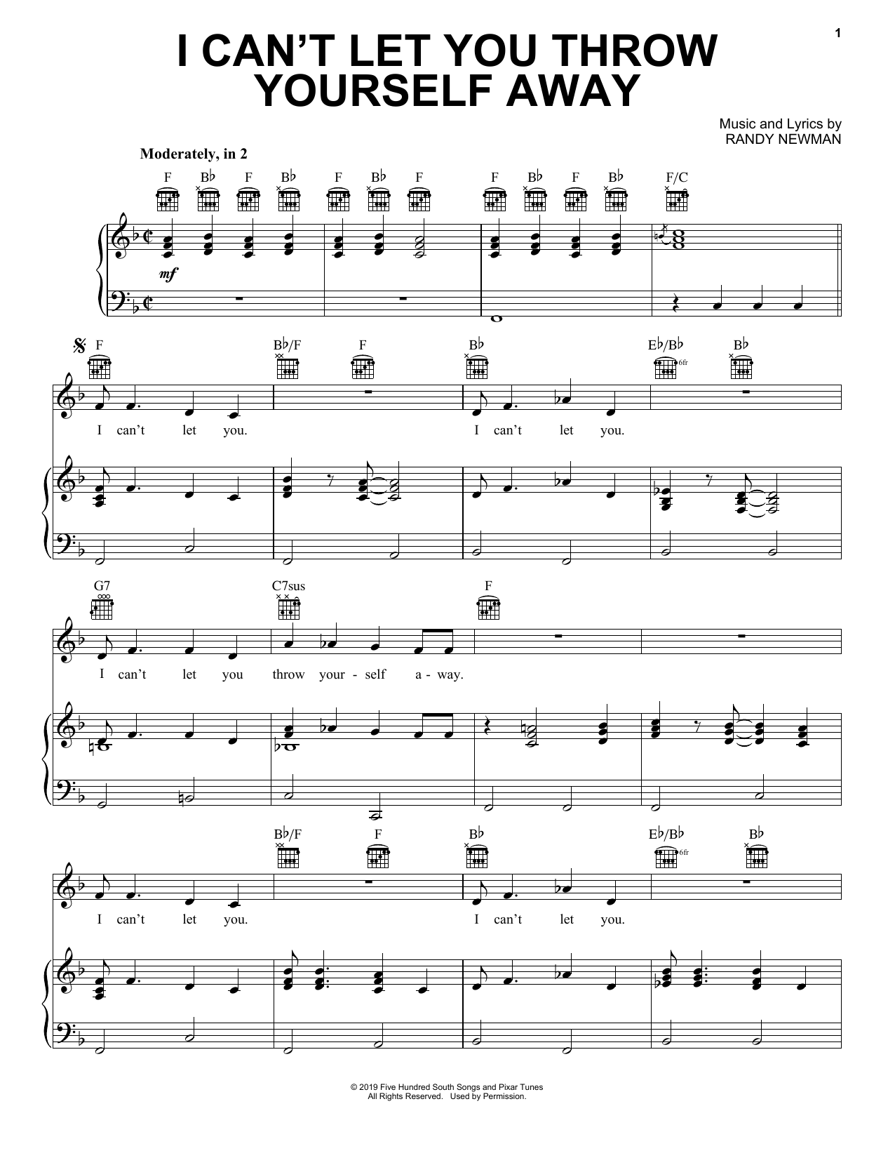 Produktbild zu: I Can't Let You Throw Yourself Away (from Toy Story 4)